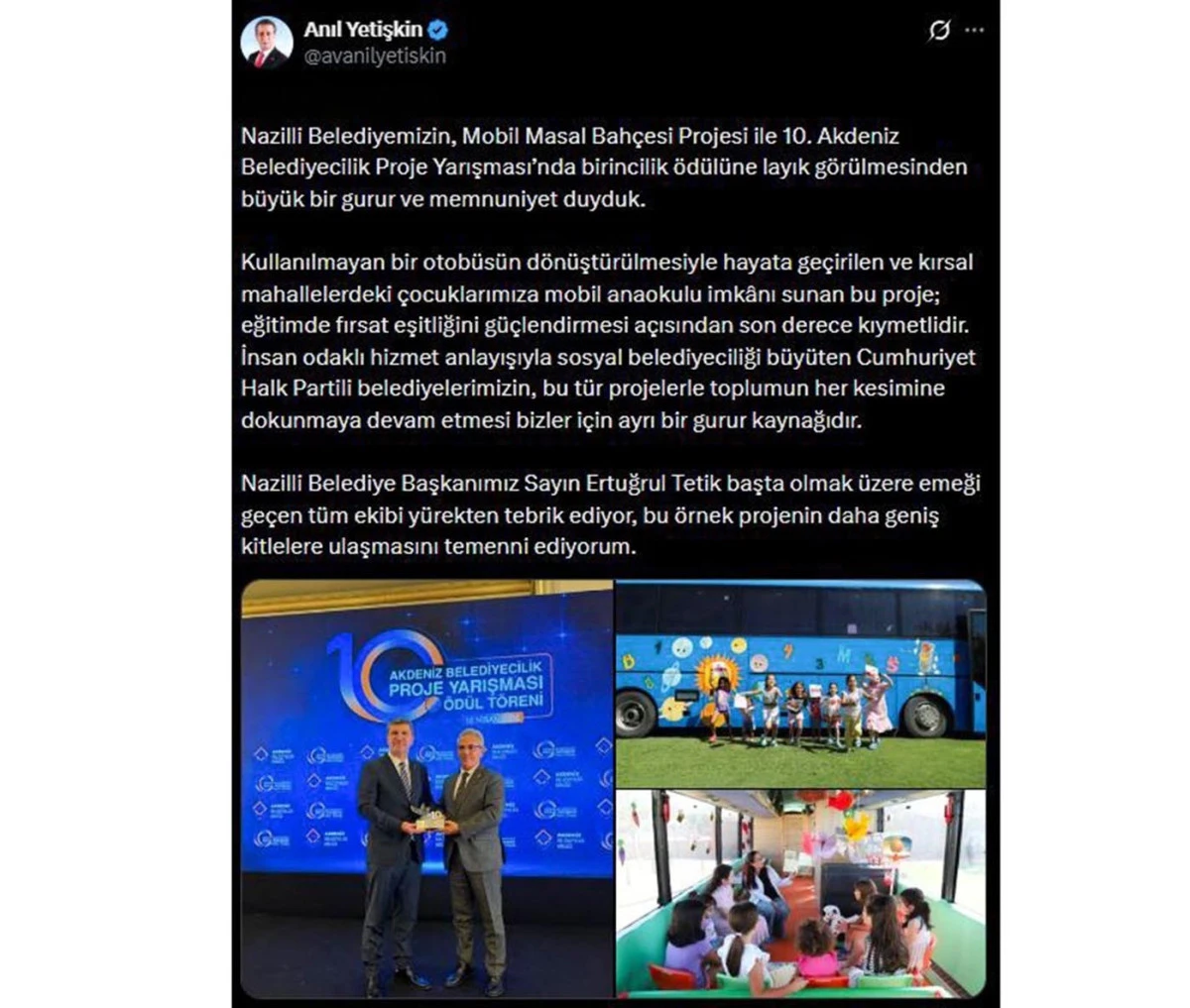 BAŞKAN ANIL YETİŞKİN NAZİLLİ BELEDİYESİ&rsquo;Nİ TEBRİK ETTİ