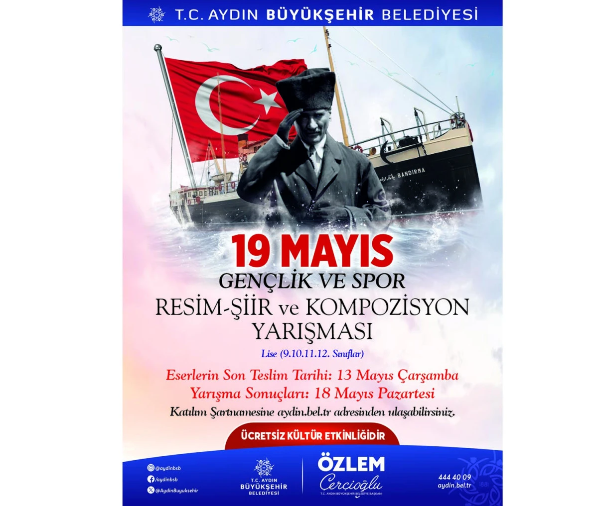 BAŞKAN &Ccedil;ER&Ccedil;İOĞLU&rsquo;NDAN 19 MAYIS TEMALI &Ouml;D&Uuml;LL&Uuml; RESİM, ŞİİR VE KOMPOZİSYON YARIŞMASI