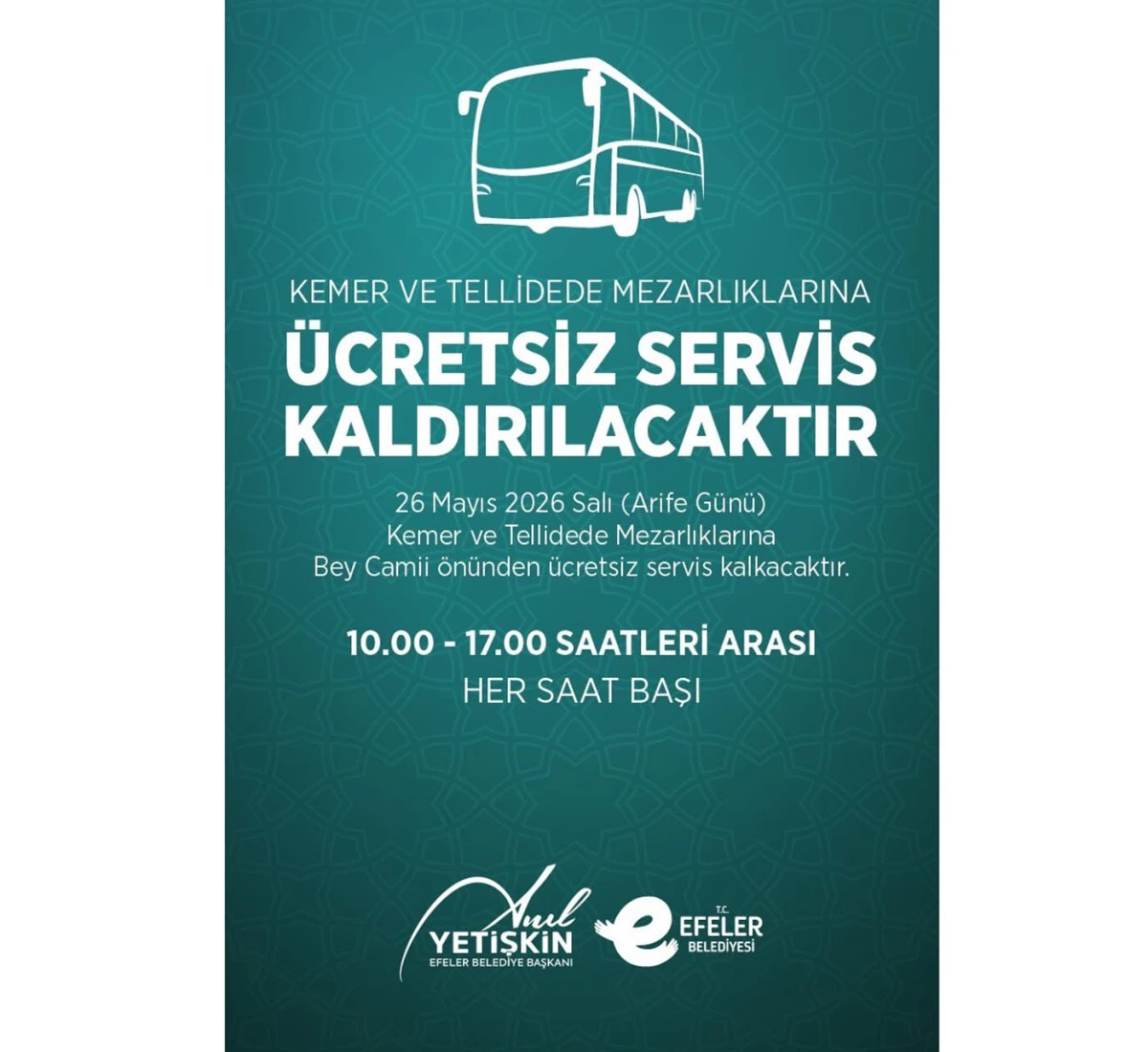 EFELER BELEDİYESİ&rsquo;NDEN ARİFE G&Uuml;N&Uuml; &Uuml;CRETSİZ ULAŞIM DESTEĞİ