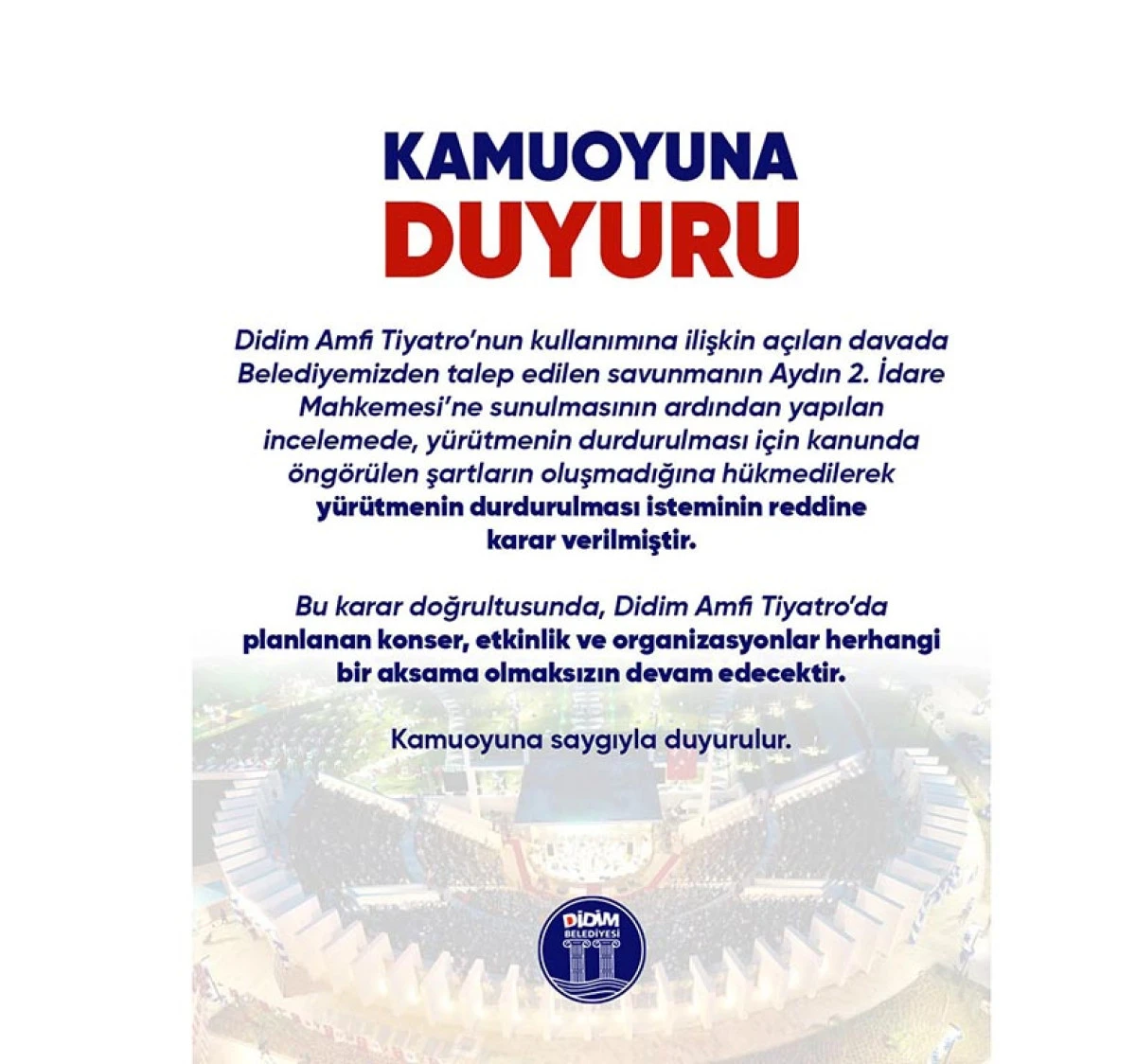 &ldquo;SEVİN&Ccedil;LERİ KURSAKLARINDA KALANLARA DUYURULUR; AMFİ TİYATRO'DA IŞIKLAR S&Ouml;NM&Uuml;YOR!&rdquo;